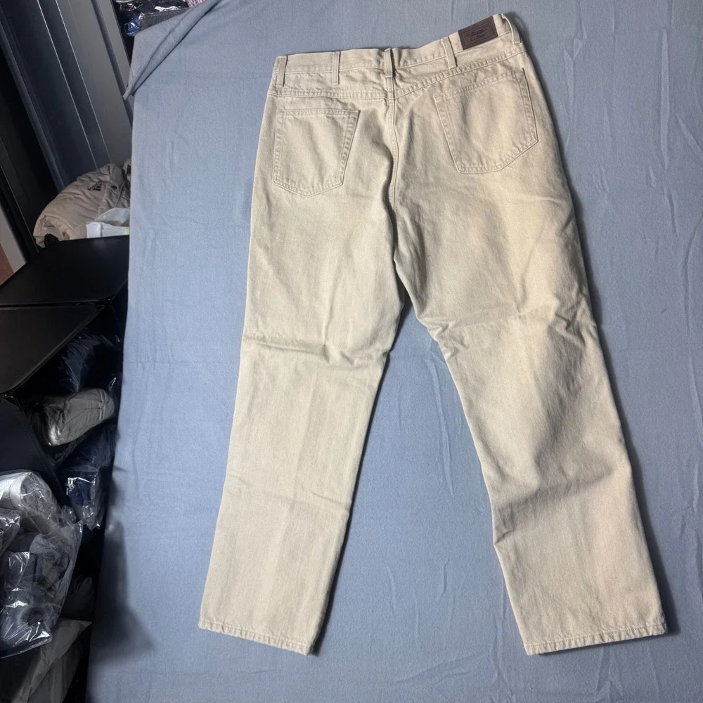 LL Bean Classic‎ Fit Flannel Lined Denim Pants Tan Khaki Mens 36x30 100220